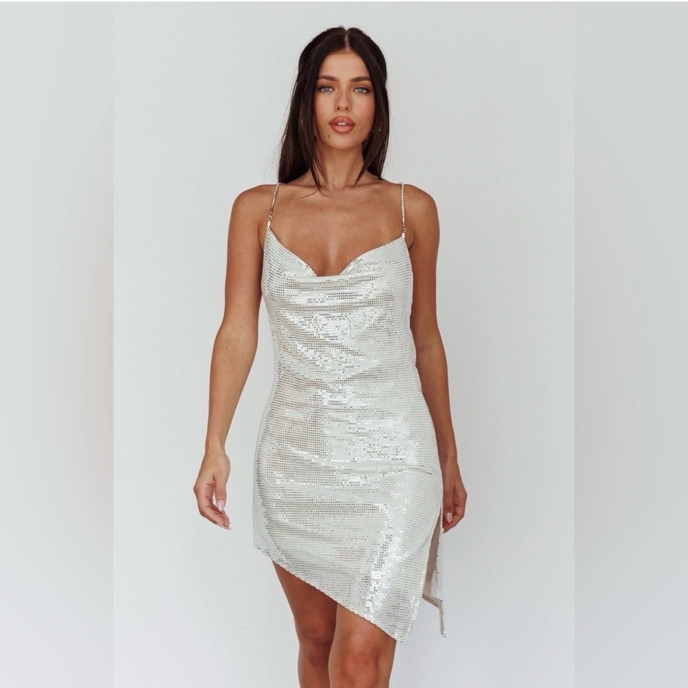 Selfie Leslie Silver Sequin Mini Dress